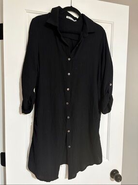 Women's Black Button-Front Swim Coverup 100% cotton